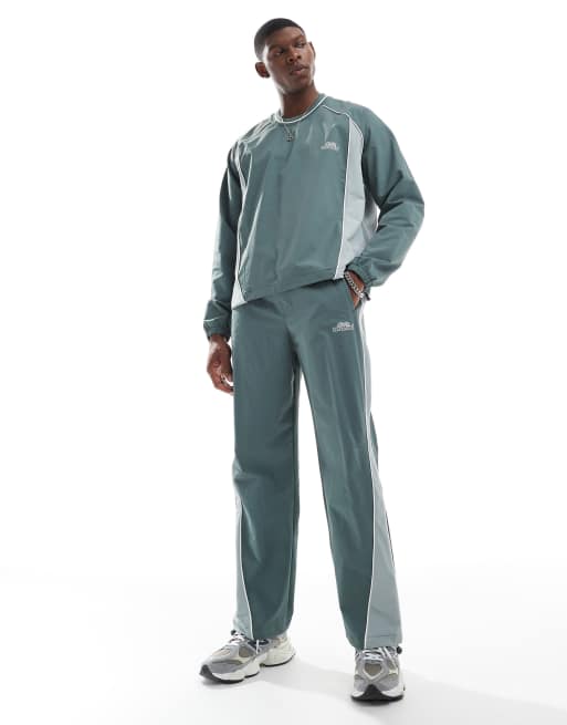 Bershka - Joggingbroek met retro sportieve panelen in groen, deel van co-ord set