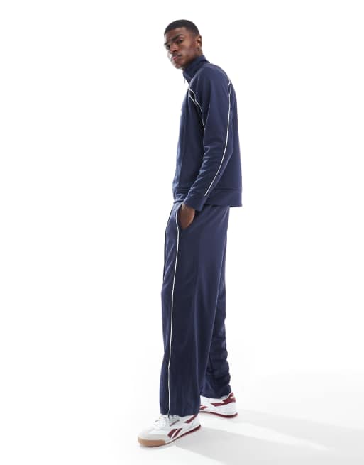 Bershka - Joggingbroek met wijde pijpen en biezen in blauw, deel van co-ord set