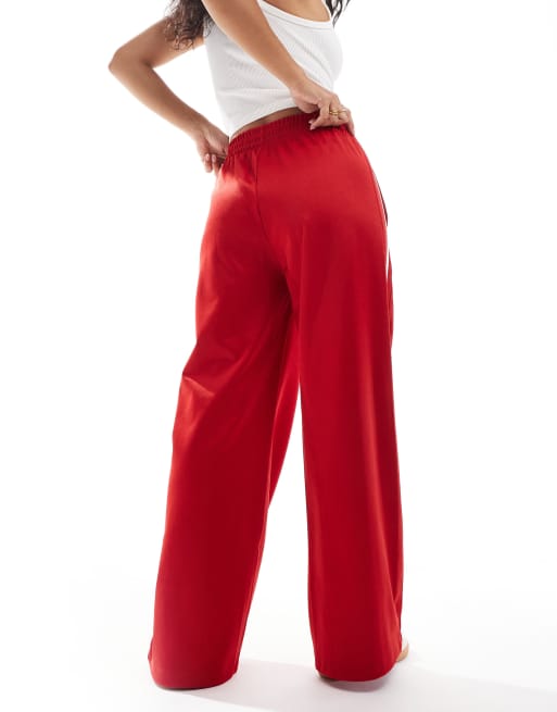 Bershka - Joggingbroek met wijde pijpen en biezen in rood, 4 van 4