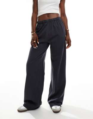 SEAUR Dames wijde pijpen joggingbroek rechte baggy sportbroek met zakken en elastische taille lente herfst S-XXL, Zwart, XXL