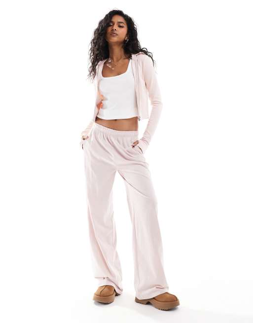 Bershka - Joggingbroek met wijde pijpen in babyroze, deel van co-ord set