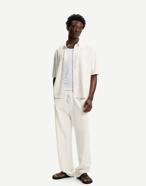Bershka - Joggingbroek met wijde pijpen van linnenmix in wit - view 1