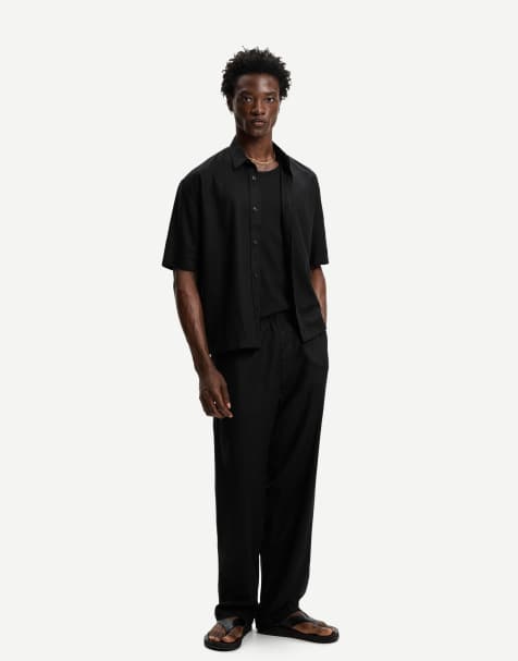 Bershka - Joggingbroek met wijde pijpen van linnenmix in zwart - view 1