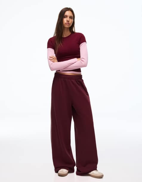 Bershka Jogginghose aus Plüsch in Burgunderrot - view 1