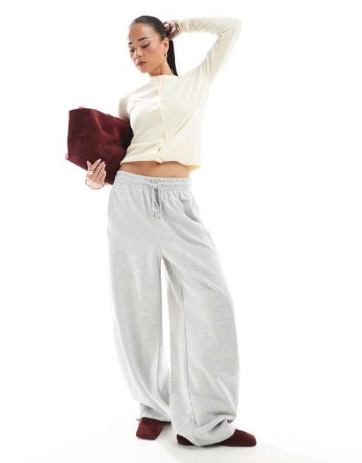 Bershka – Jogginghose in Grau meliert mit weitem Bein und Ballonschnitt