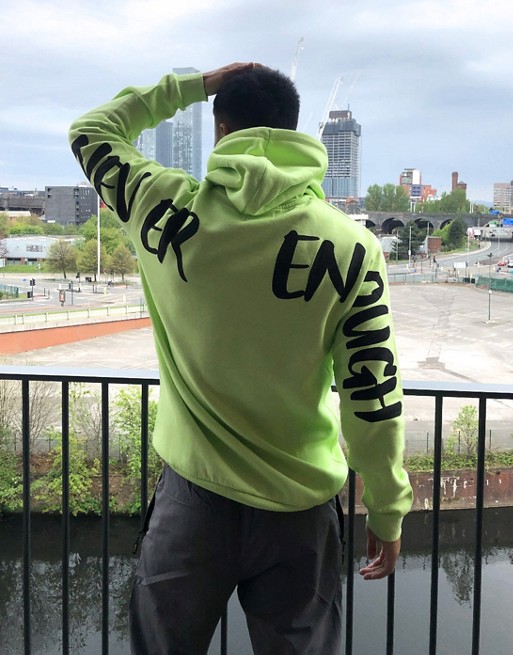Bershka Join Life hoodie with back and sleeve logo in green