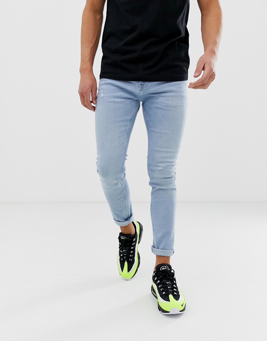 Bershka - Join Life - lyseblå super skinny jeans med slidmærker i økologisk bomuld