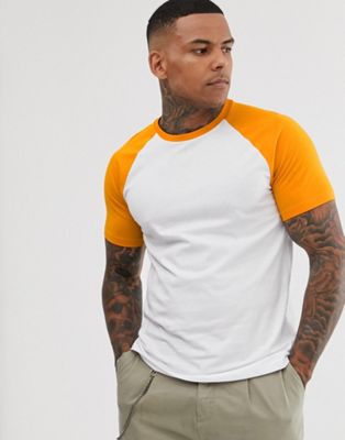 Bershka – Join Life – Orange och vit raglan-t-shirt i ekologisk bomull