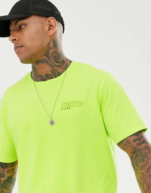 Bershka Join Life T shirt ample en coton Jaune fluo