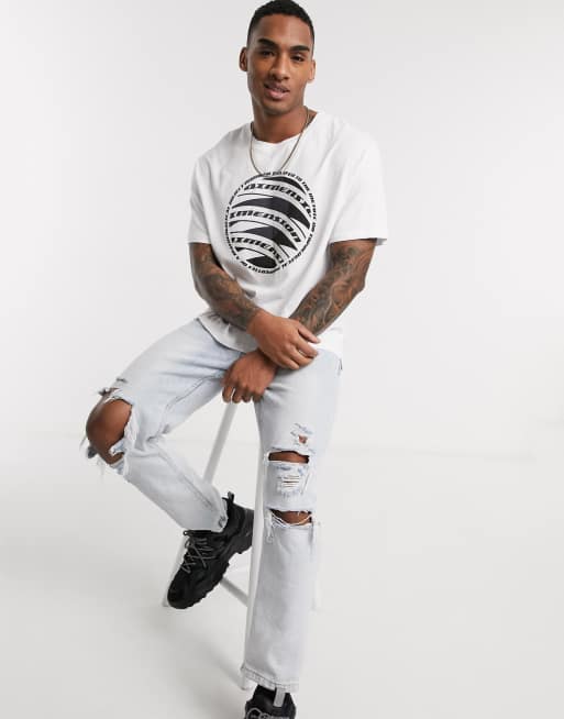 Bershka – Join Life – Weißes T-Shirt mit Print auf der Brust
