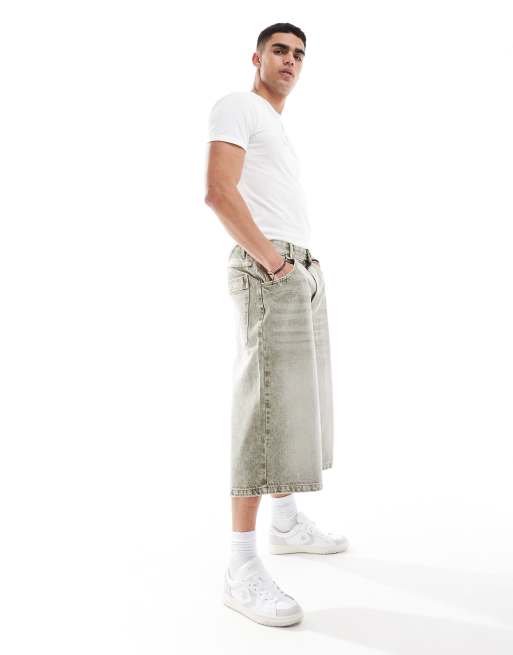 Bershka - Jort extra ampio in denim verde cast, 2 di 5