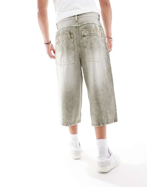 Bershka - Jort extra ampio in denim verde cast, 3 di 5