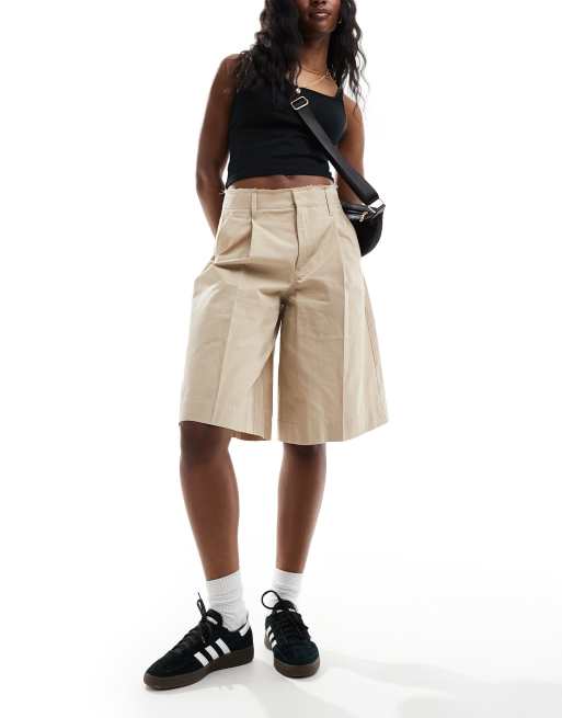 Bershka - Jorts con elastico in vita grezzo color sabbia