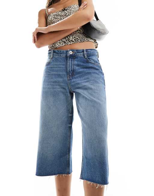 Bershka - Jorts di jeans taglio lungo blu scuro slavato