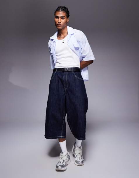 Bershka - Jorts in denim stile bermuda larghi blu - view 1