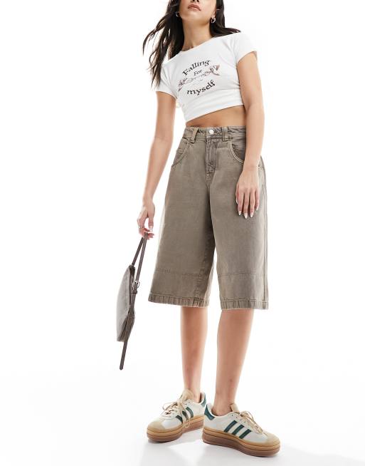 Bershka – Jorts in verwaschenem Braun mit langem, weitem Schnitt, 3 von 5