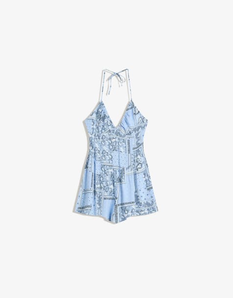 Bershka - Jumpsuit met bandjes in lichtblauw - view 1