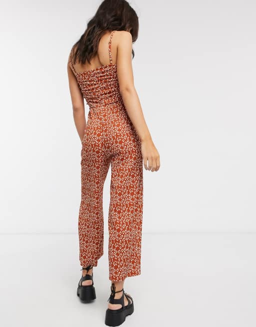 Bershka - Jumpsuit met ruches en dierenprint in roestbruin, 2 van 4