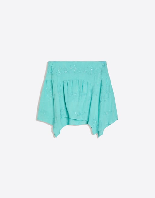 Bershka - Jupe à ourlet mouchoir ornée de broderies - Bleu, 4 de 4