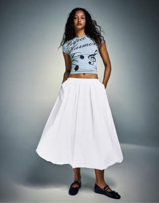 Bershka - Jupe bouffante mi-longue - Blanc