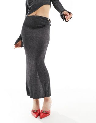 Bershka tie side knitted midi skirt co-ord in black glitter - ASOS Price Checker