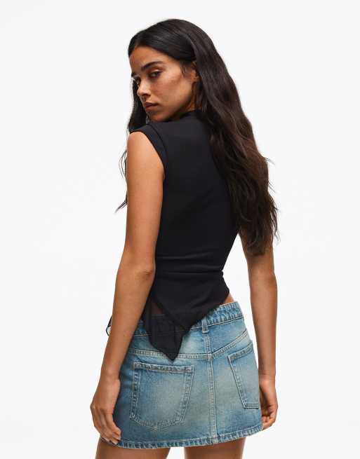Bershka jupe en jean à strass bleue, 3 de 5