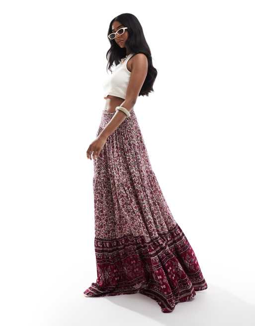 Bershka - Jupe longue à motif cachemire - Rose