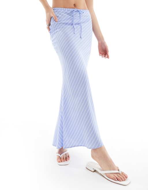 Bershka- Jupe longue d'ensemble nouée à la taille - Bleu rayé, 3 de 5
