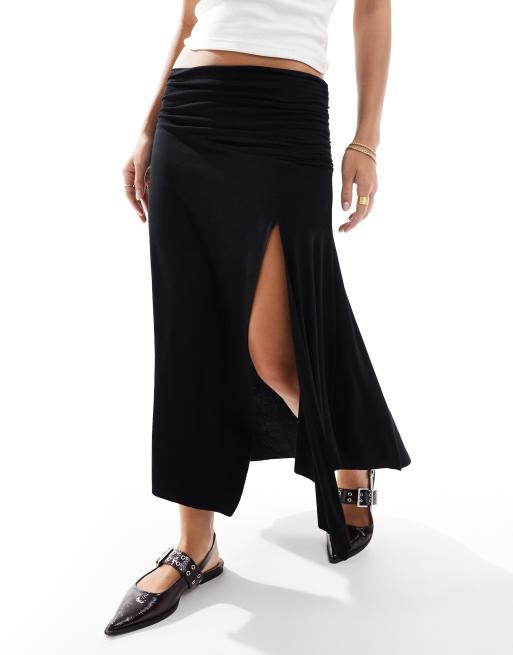 Bershka Jupe longue drapee Noir