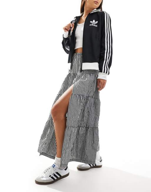 Bershka Jupe longue etagee a carreaux vichy Noir et blanc