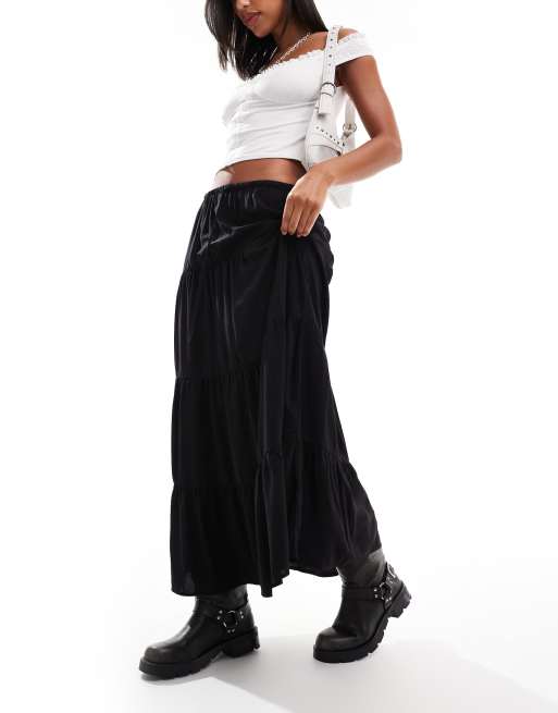 Bershka Jupe longue etagee Noir