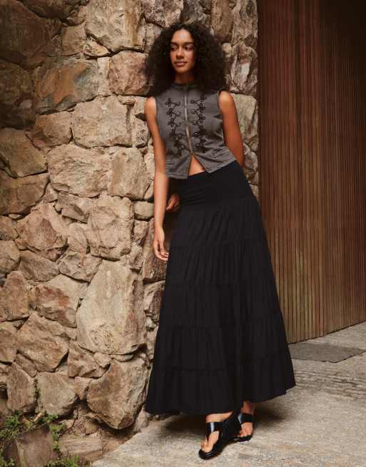 Bershka jupe mi-longue à taille rabattue noire, 3 de 4