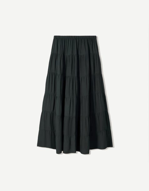 Bershka - Jupe mi-longue froissée - Noir - view 1
