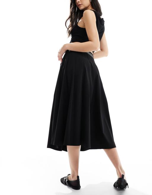 Bershka - Jupe mi-longue habillée à plis avec ceinture - Noir, 5 de 5
