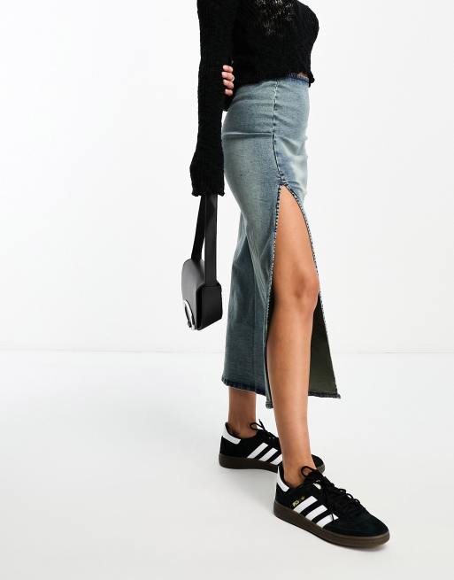 Bershka - Jupe mi-longue moulante en jean - Bleu moyen, 2 de 4