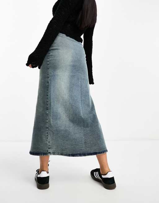 Bershka - Jupe mi-longue moulante en jean - Bleu moyen, 3 de 4