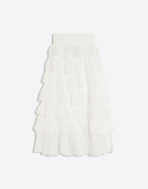 Bershka - Jupe mi-longue style champêtre à volants - Blanc, 3 de 4