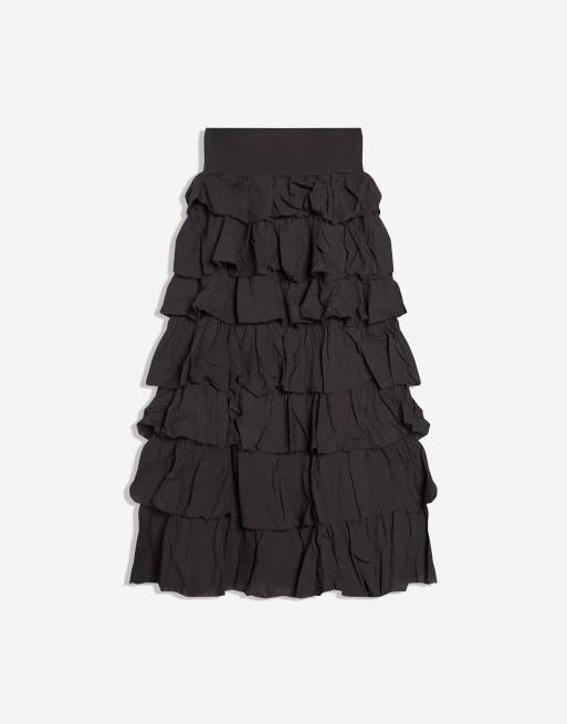 Bershka - Jupe mi-longue style champêtre à volants - Gris délavé, 4 de 4