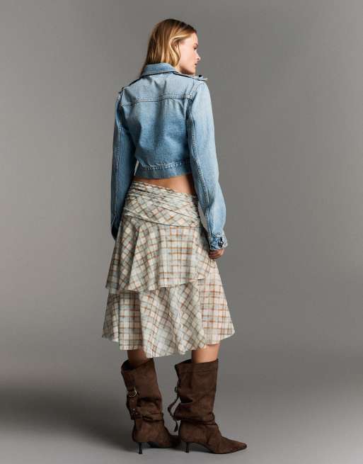 Bershka jupe midi à carreaux bleu clair, 3 de 5
