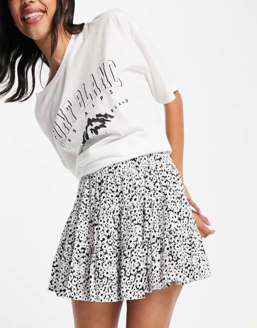 Bershka Jupe patineuse d ensemble fleurs Noir et blanc