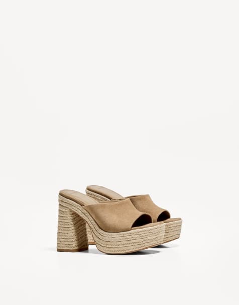 Bershka jute platform heeled sandals in tan - TAN - view 1