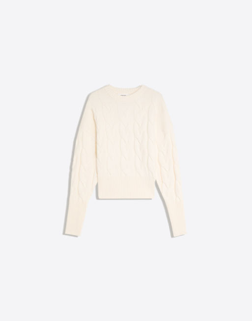 Bershka kabelstickad tröja med rund halsringning i naturvit, 5 av 5