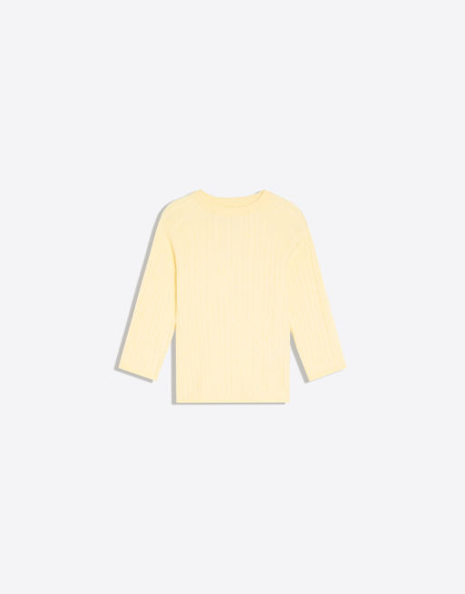 Bershka kabelstrikket striktrøje med rund hals i gul, 6 af 6