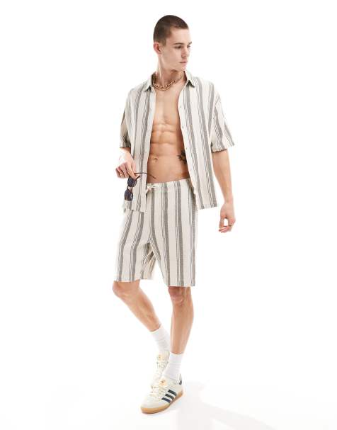 Bershka - Kakifarvede shorts med striber og tekstur - Del af sæt - view 1