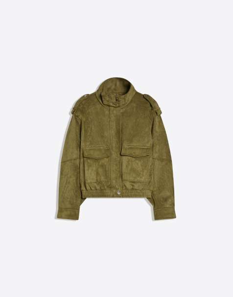 Bershka - Kakifarvet jakke i imiteret ruskind - view 1