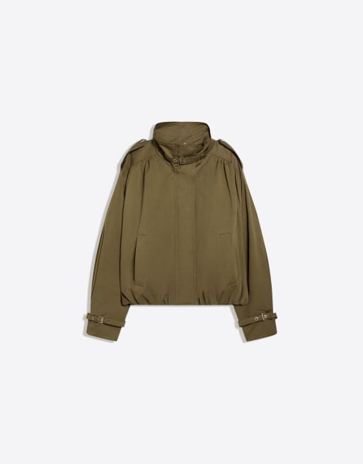 Bershka – Kakigrön, rynkad jacka med spänne, 4 av 4