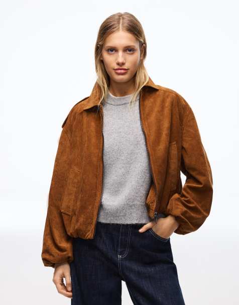 Bershka – Kamelbrun jacka i mockaimitation med ballongben - view 1