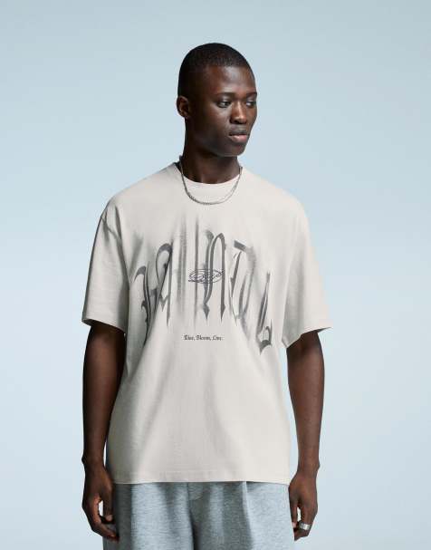 Bershka - Kamelbrun og kortærmet T-shirt med print - view 1