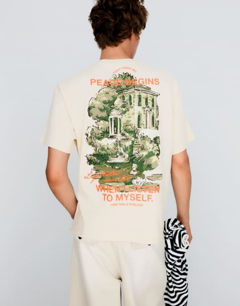 Bershka – Kamelbrun t-shirt i oversize med boxig passform och tryck - view 1