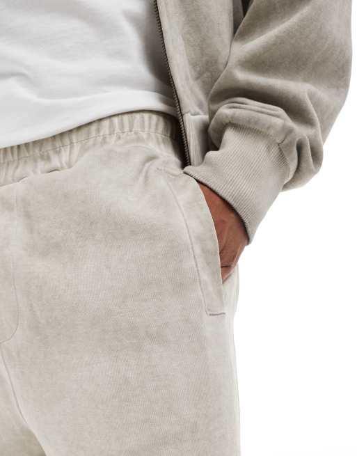 Bershka – Kamiennobeżowe sprane joggersy dresowe z szerokimi nogawkami, 3 z 5